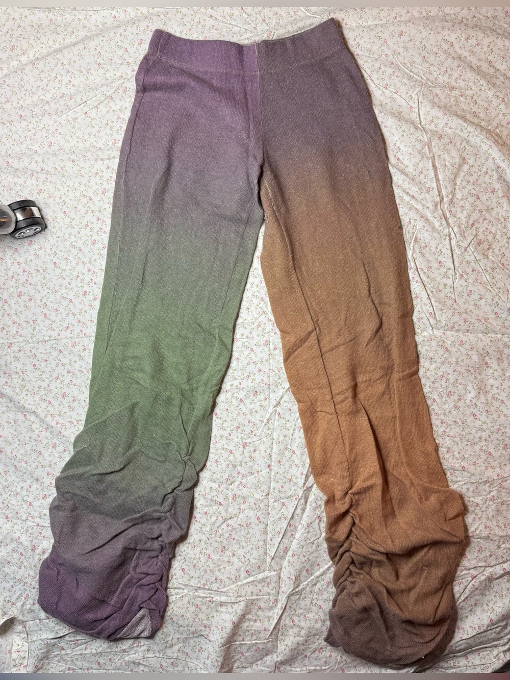 Jaded London Ombré Ruched Hem Printed Knit Joggers Stacked Flare Grungy Gradient